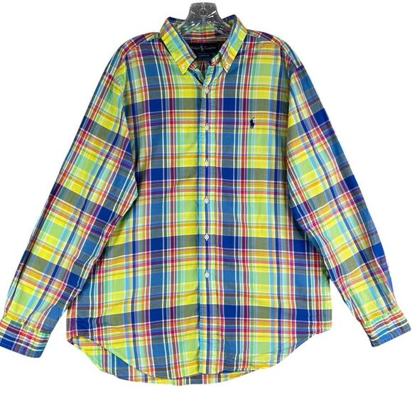 Polo Ralph Lauren Shirt Oxford Men's L Large Plaid LS Button Down Multicolor - Picture 2 of 8